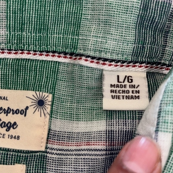 Weatherproof Vintage Mens Short Sleeve Linen Shirt Large Green/Navy Plaid - Picture 6 of 8